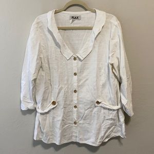 L FLAX White Lagenlook Button Down Shirt. 100% cotton. Runs a little large